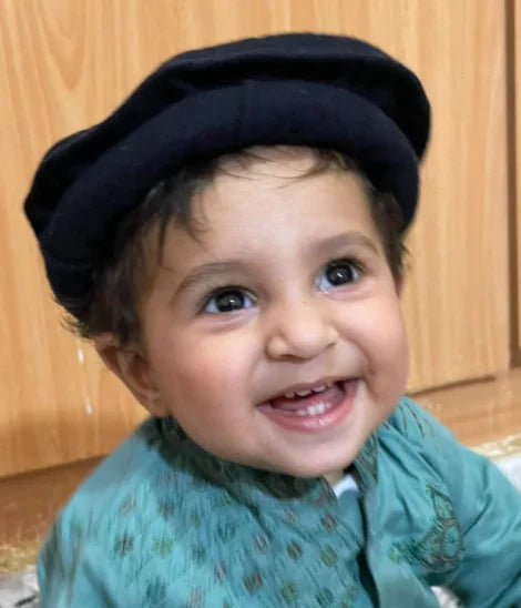 Traditional Chitrali Cap for Kids – Handmade Wool Pakol with Feather & Markhor Design